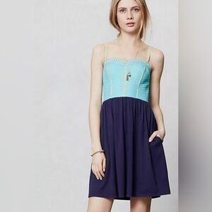Anthropologie Aqua and Navy Mini Dress